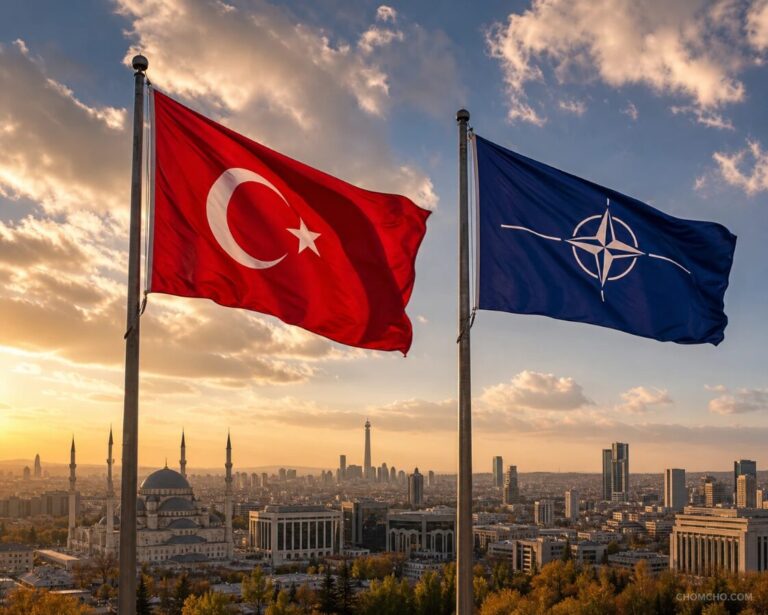 NATO heads of state and government standing together for the summit family photo in Ankara, member flags behind them, July 7-8, 2026.